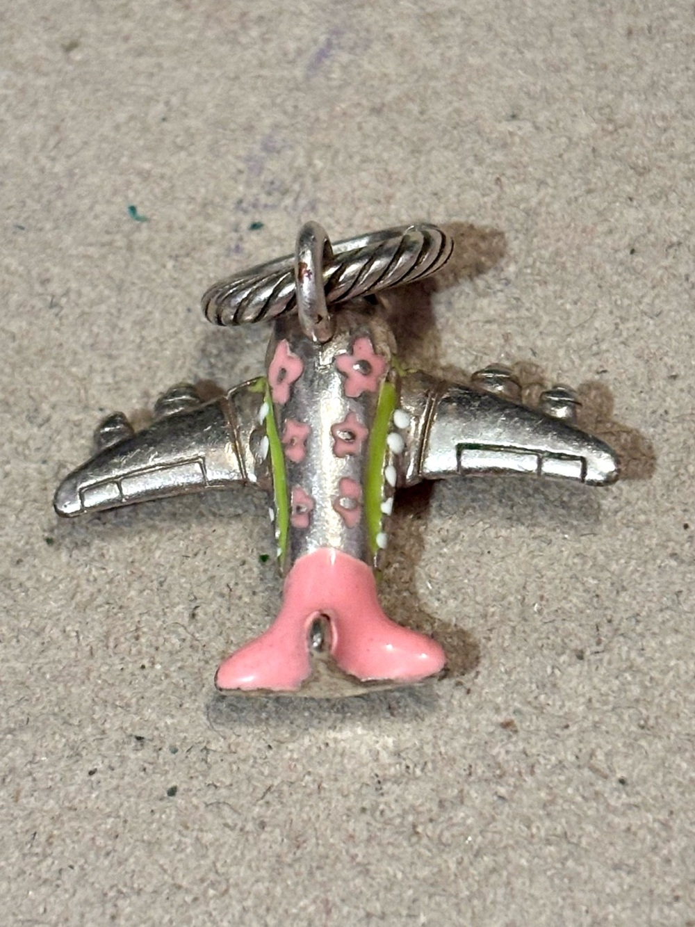 🆕Listing! Brighton Flower Power airplane charm Pink & green enamel Retired